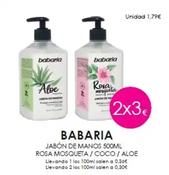 Muchas Perfumerías Babaria jabón de manos 500ml rosa mosqueta-coco-aloe oferta