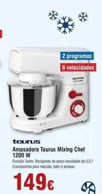 FROIZ Amasadora taurus mixing chef 1200w oferta