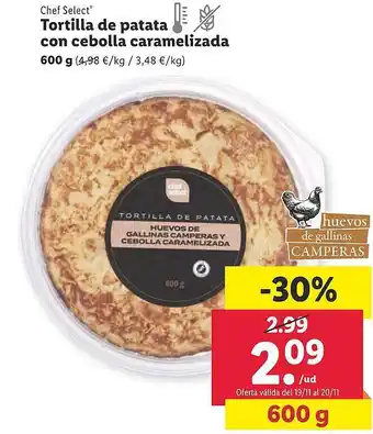 Lidl Chef select tortilla de patata con cebolla caramelizada oferta