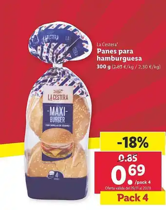 Lidl La cestera panes para hamburguesa oferta