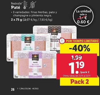 Lidl Realvalle paté oferta