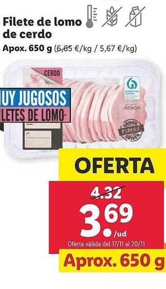 Lidl Filete de lomo de cerdo oferta