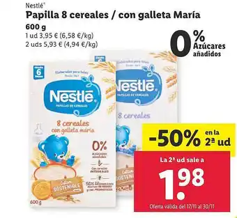Lidl Nestlé papilla 8 cereales o con galleta maría oferta