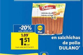 Lidl En salchichas de pollo dulano oferta