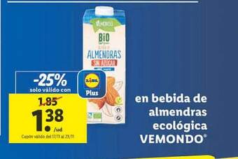 Lidl En bebida de almendras ecológica vemondo oferta