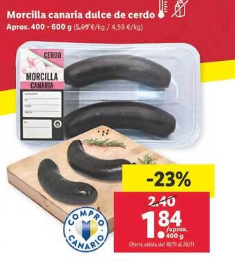 Lidl Morcilla canaria dulce de cerdo oferta