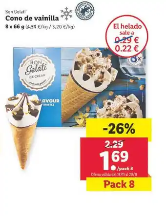 Lidl Cono de vainilla bon gelati oferta