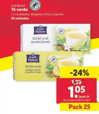 Lidl Té verde lord nelson oferta