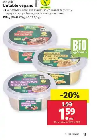 Lidl Untable vegano vemondo oferta