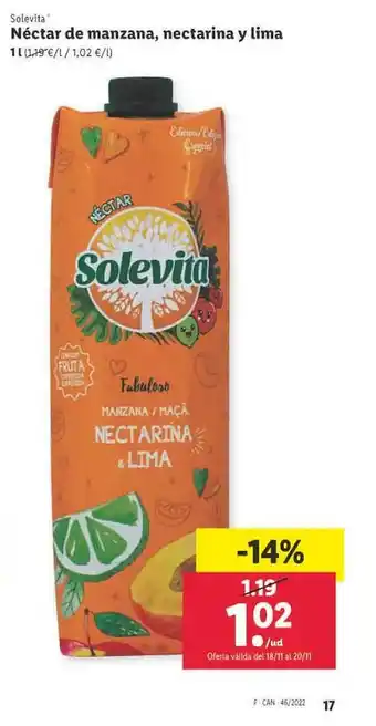 Lidl Néctar de manzana, nectarina y lima solevita oferta