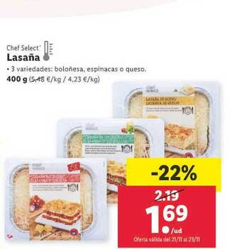 Lidl Lasaña chef select oferta