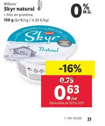 Lidl Skyr natural milbona oferta