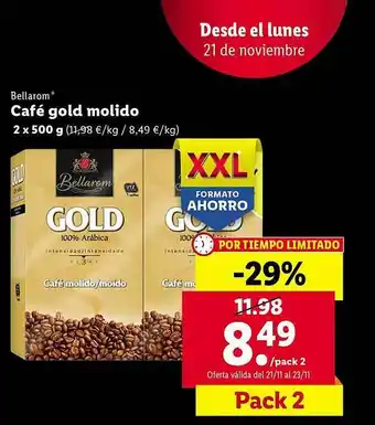 Lidl Café gold molido bellarom oferta