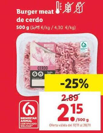 Lidl Burger meat de cerdo oferta