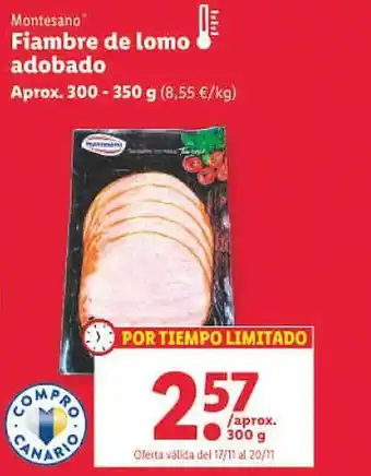 Lidl Fiambre de lomo adobado montesano oferta