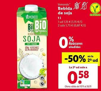 Lidl Bebida de soja vemondo oferta