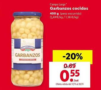 Lidl Garbanzos cocidos campo largo oferta