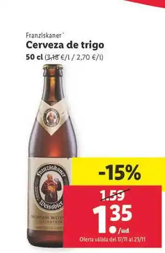 Lidl Cerveza de trigo franziskaner oferta