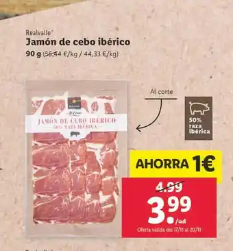 Lidl Jamón de cebo ibérico realvalle oferta