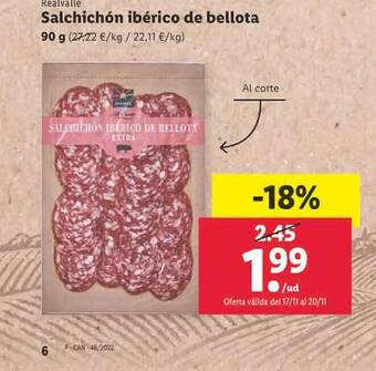 Lidl Salchichón ibérico de bellota realvalle oferta