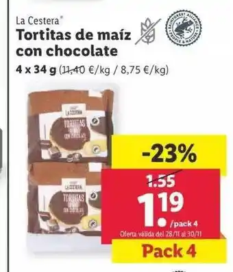 Lidl Tortitas de maíz con chocolate la cestera oferta