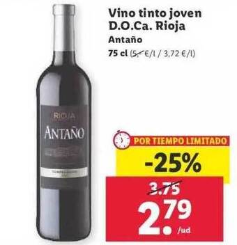 Lidl Vino tinto joven d.o.ca. rioja antaño oferta
