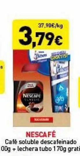 Hiperber Nescafé café soluble descafeinado + lechera tubo oferta
