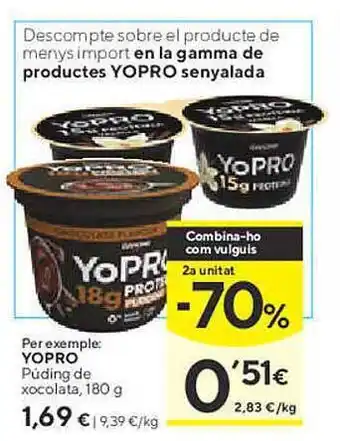 Caprabo 2a unitat -70% yopro púding de xocolata oferta