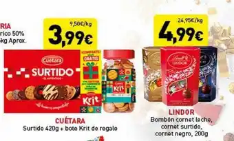 Hiperber Cuétara surtido + bote krit de regalo lindor bombón cornet leche cornet surtido cornet negro oferta