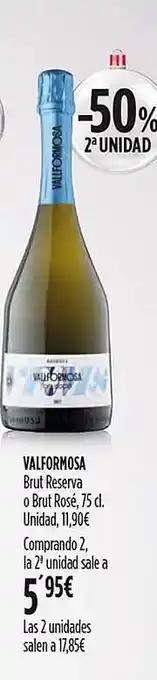 Hipercor -50% 2a unidad valformosa brut reserva o brut rosé oferta