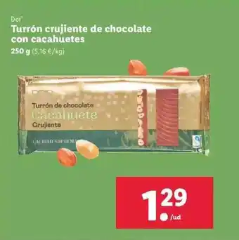 Lidl Dor turrón crujiente de chocolate con cacahuetes oferta