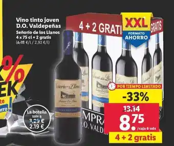 Lidl Vino tinto joven d.o. valdepeñas señorío de los llanos 4 + 2 gratis oferta