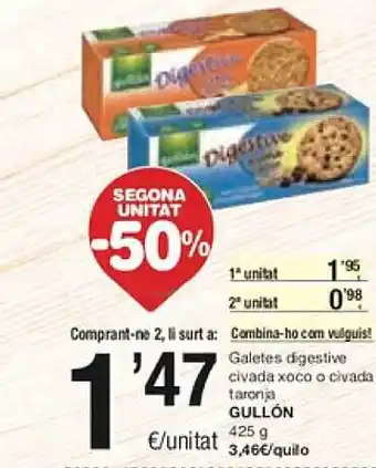 SPAR Segona unitat -50% galetes digestive civada xoco o civada taronja gullón oferta