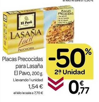 Supermercados El Jamón Placas precocidas para lasaña el pavo oferta