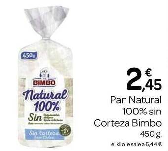 Supermercados El Jamón Pan natural 100% sin corteza bimbo oferta