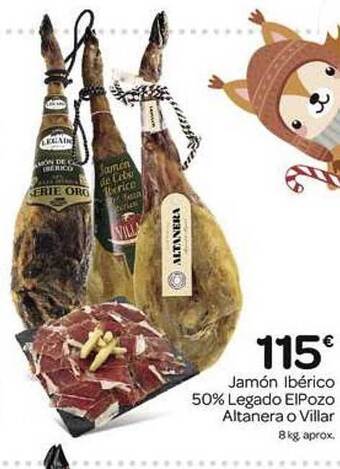 Supermercados El Jamón Jamón ibérico 50% legado elpozo altanera o villar oferta