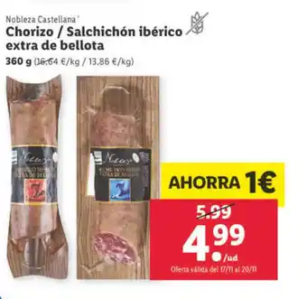 Lidl Chorizo / Salchichón Ibérico Extra De Bellota oferta