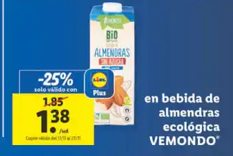 Lidl En Bebida De Almendras Ecológica Vemondo oferta