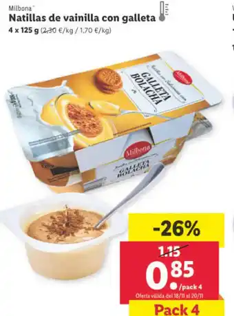 Lidl Natillas De vainilla Con Galleta oferta