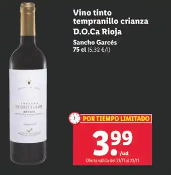 Lidl Vino Tinto Tempranillo Crianza D.O. Ca Rioja oferta