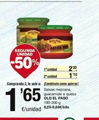 SPAR Fragadis Segona unitat -50% salsas mejicana guacamole o queso old el paso oferta