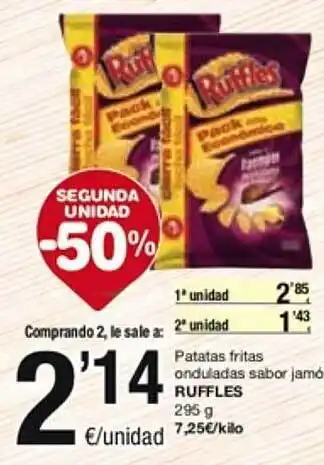 SPAR Fragadis Segona unitat -50% patatas fritas onduladas sabor jamón ruffles oferta