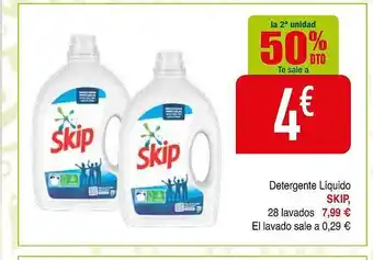 Minymas La 2a unidad 50% dto detergente líquido skip 28 lavados oferta