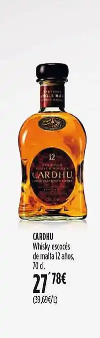 Hipercor Cardhu whisky escocés de malta 12 años oferta