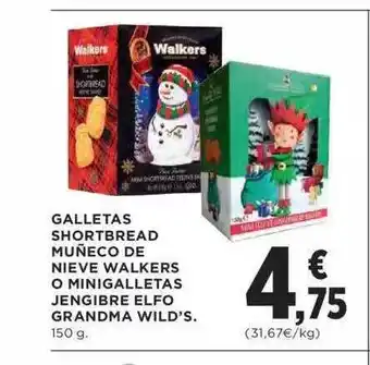 Hipercor Galletas shortbread muneco de nieve walkers o minigalletas jengibre elfo grandma wild's oferta