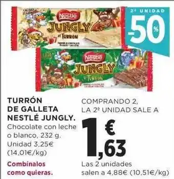 Hipercor 2a unidad -50% turrón de galleta nestlé jungly oferta