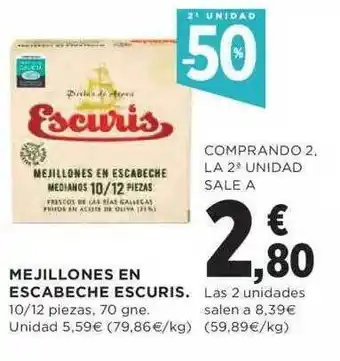 Hipercor 2a unidad -50% mejillones en escabeche escuris oferta