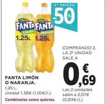 Hipercor 2a unidad -50% fanta limón o naranja oferta