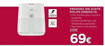 Hipercor Freidora sin aceite philips hd9200 10 oferta
