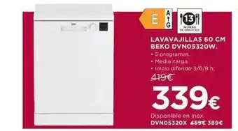 Hipercor Lavavajillas 60 cm beko dvn0530w oferta